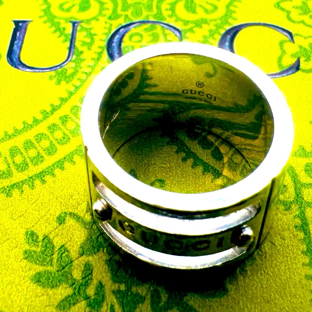 Gucci Cutout Logo Ring 925 Size 5- 5.5 Vintage Stamped ★1087 AL Italy .5 in Band - Picture 4 of 8